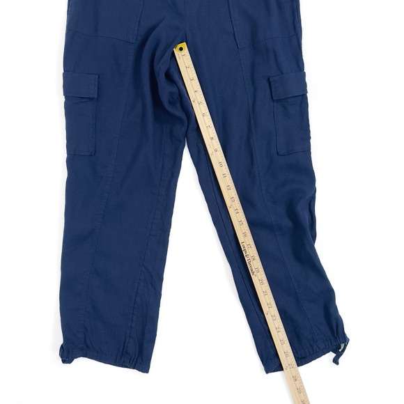 C&C California 100% Linen Navy Cargo Pants Drawstring Hem - Large - Picture 3 of 8